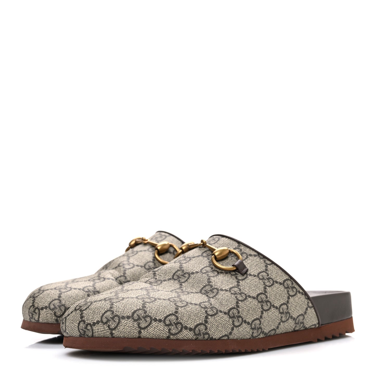 GG Supreme Monogram Miro Soft Calfskin Womens Horsebit Slippers 38.5 Beige Ebony New Acero