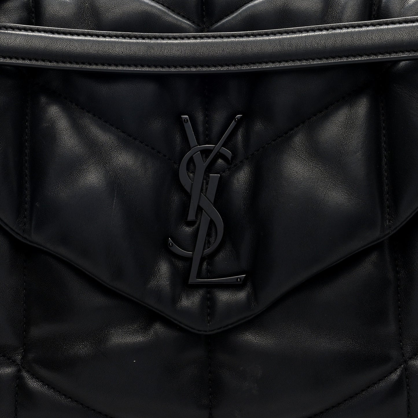 Lambskin Quilted Monogram Monochrome Medium Loulou Puffer Chain Satchel Black