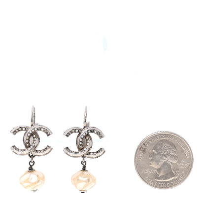 Chanel Pearl Crystal CC Drop Earrings Silver 2 of 5