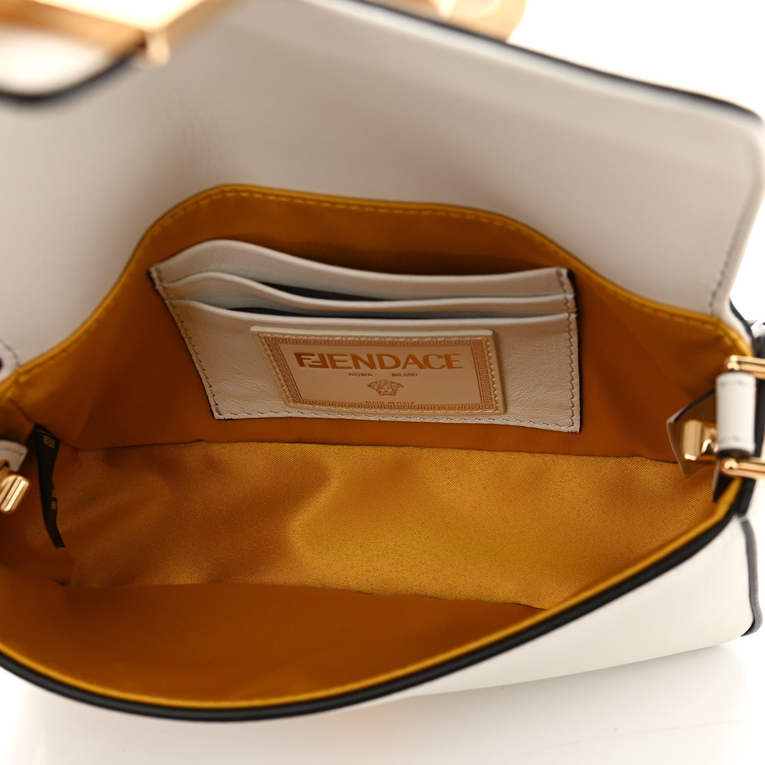 Fendi X VERSACE Vitello Seta Fendace Mini Brooch Baguette White Ice 5 of 11