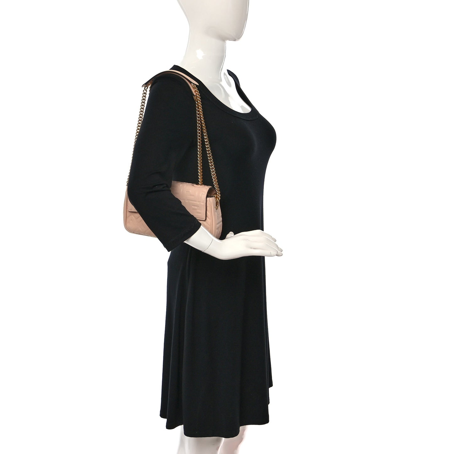 Nappa Small FF Embossed Midi Chain Baguette Light Rose