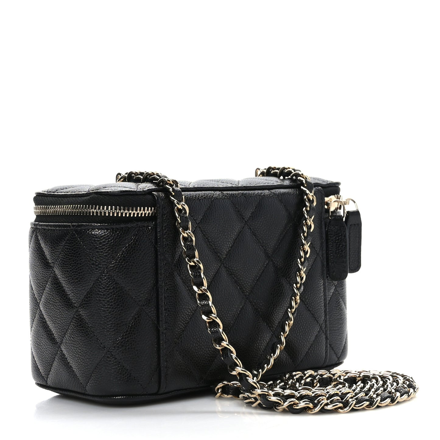 Caviar Quilted Small Vanity Case With Chain Black