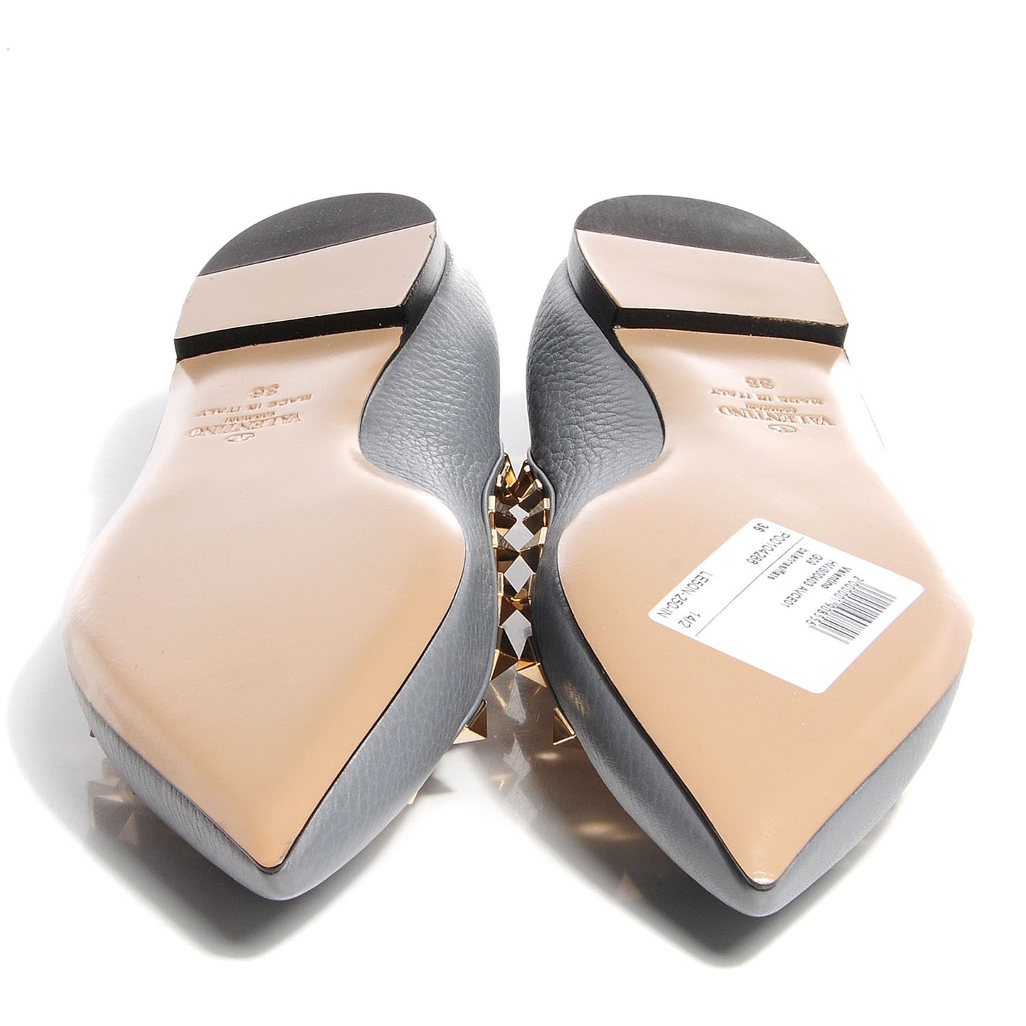 Pebbled Calfskin Rockstud Ballerina Flats 36 Grigio Perla