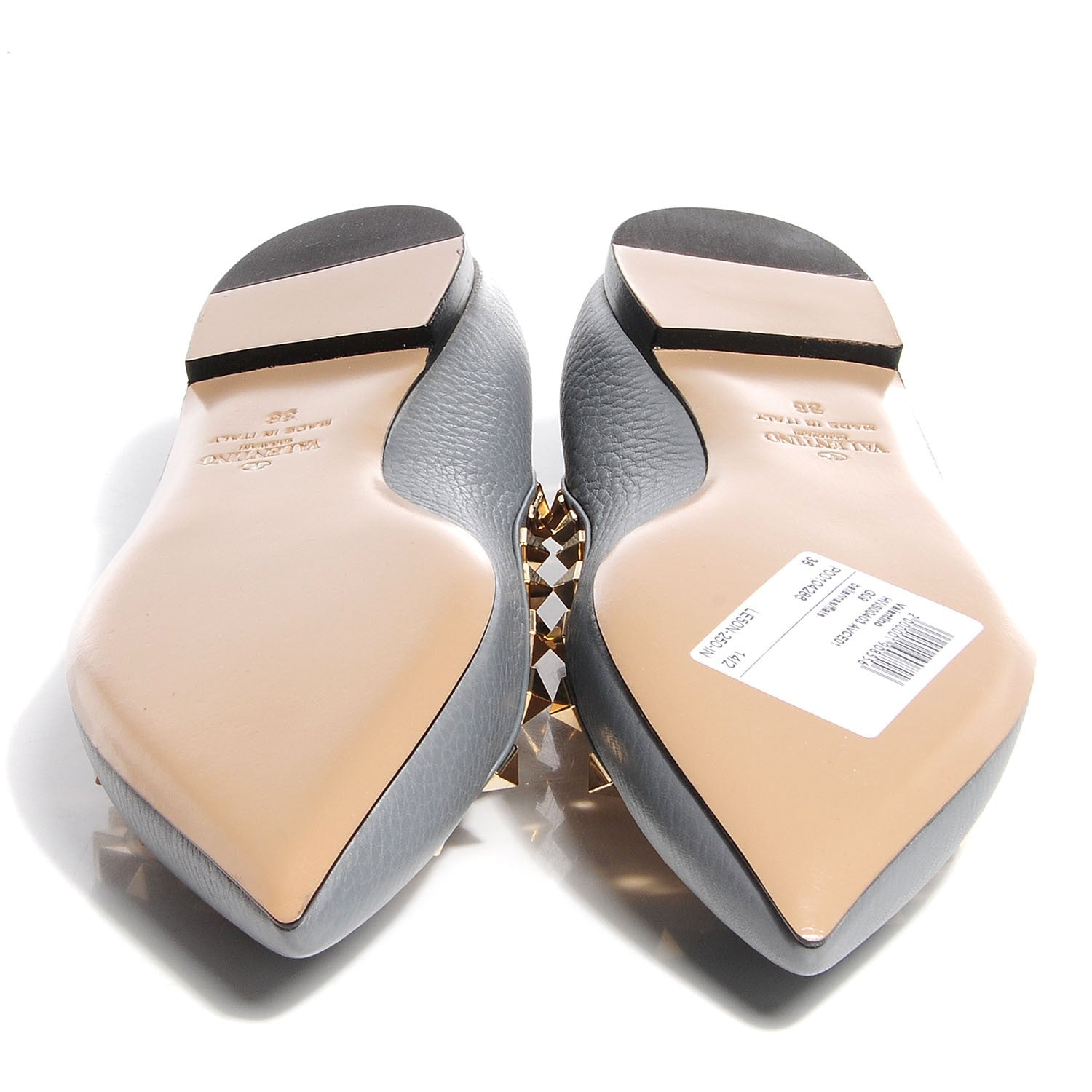 Valentino Garavani Pebbled Calfskin Rockstud Ballerina Flats 36 Grigio Perla 5 of 6
