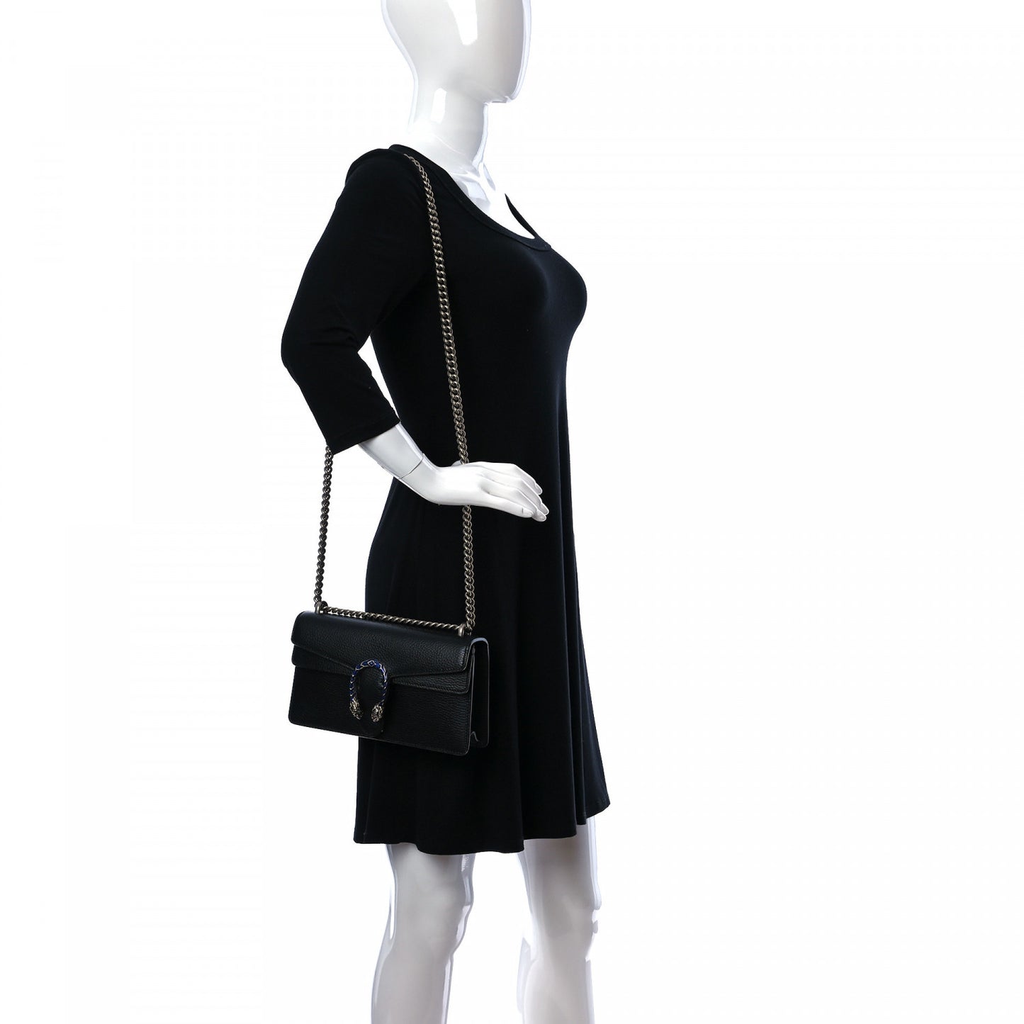 Dollar Calfskin Enamel Small Dionysus Shoulder Bag Black Electric Blue