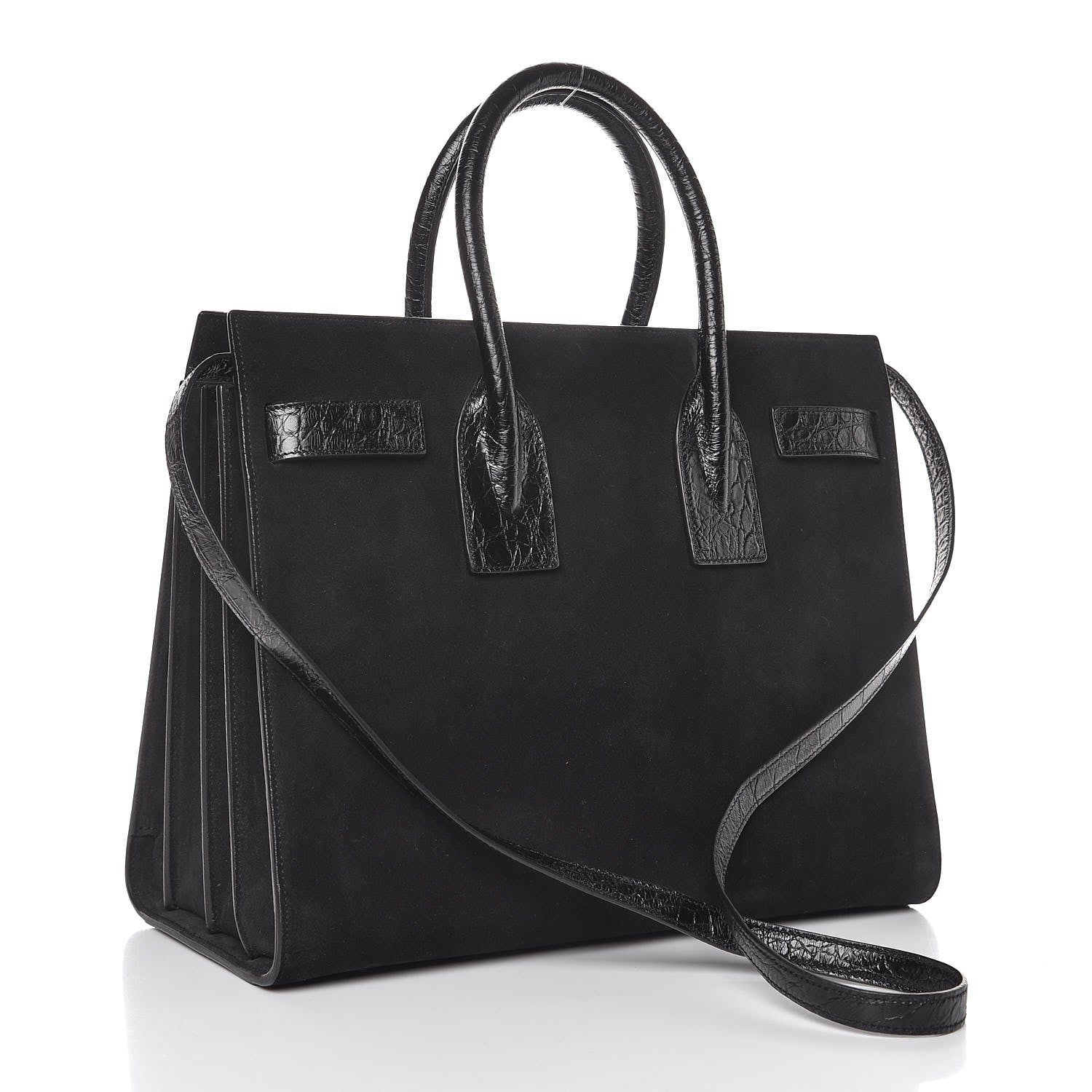 Saint Laurent Suede Crocodile Embossed Small Sac De Jour Black 4 of 8