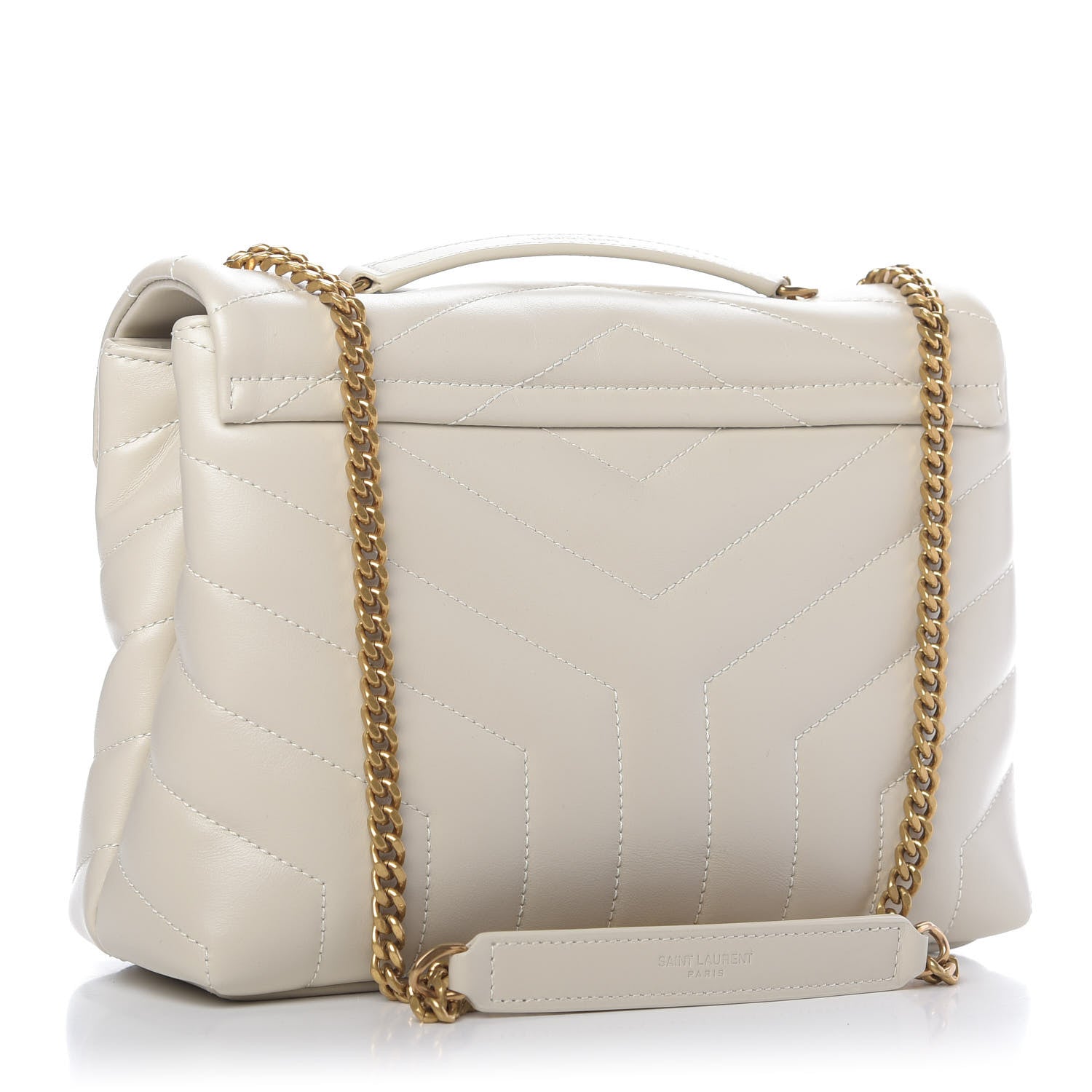 Saint Laurent Calfskin Y Quilted Monogram Small Loulou Chain Satchel Ivory 3 of 8