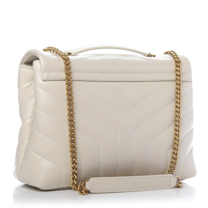 Saint Laurent Calfskin Y Quilted Monogram Small Loulou Chain Satchel Ivory 3 of 8