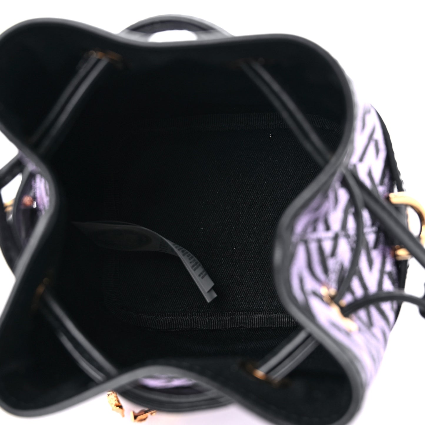 Coated Canvas La Greca Glitter Print Mini Bucket Bag Orchid Black