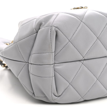 Chanel Lambskin Quilted CC Dweller Drawstring Bucket Bag Light Grey 9 of 10