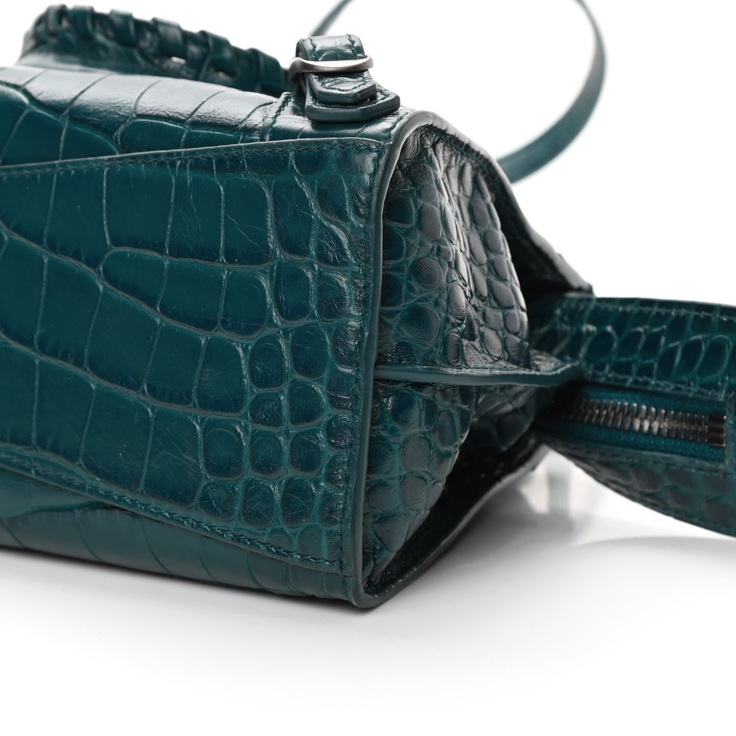Balenciaga Calfskin Crocodile Embossed Neo Classic Silver Hardware Mini City Dark Petrol Blue 12 of 15