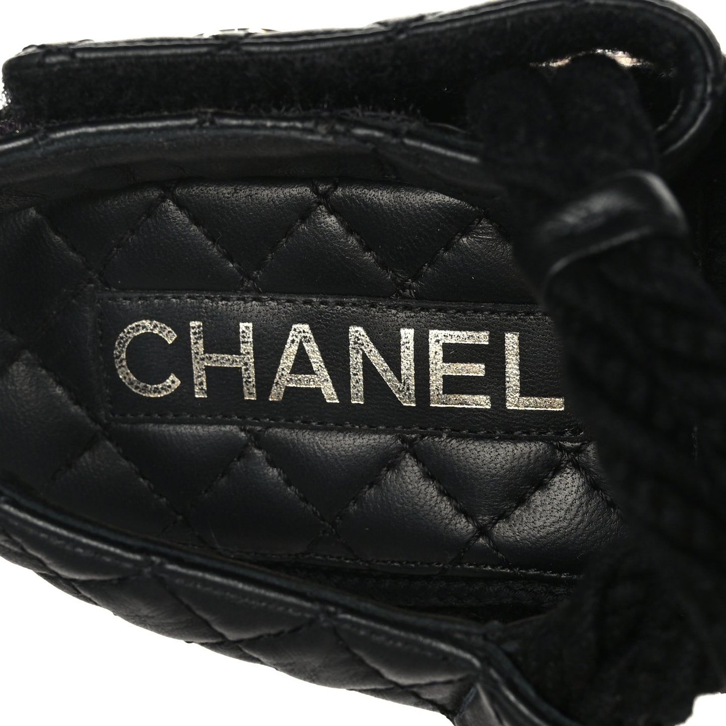 Cord Lambskin Quilted Logo Sandals 39 Black