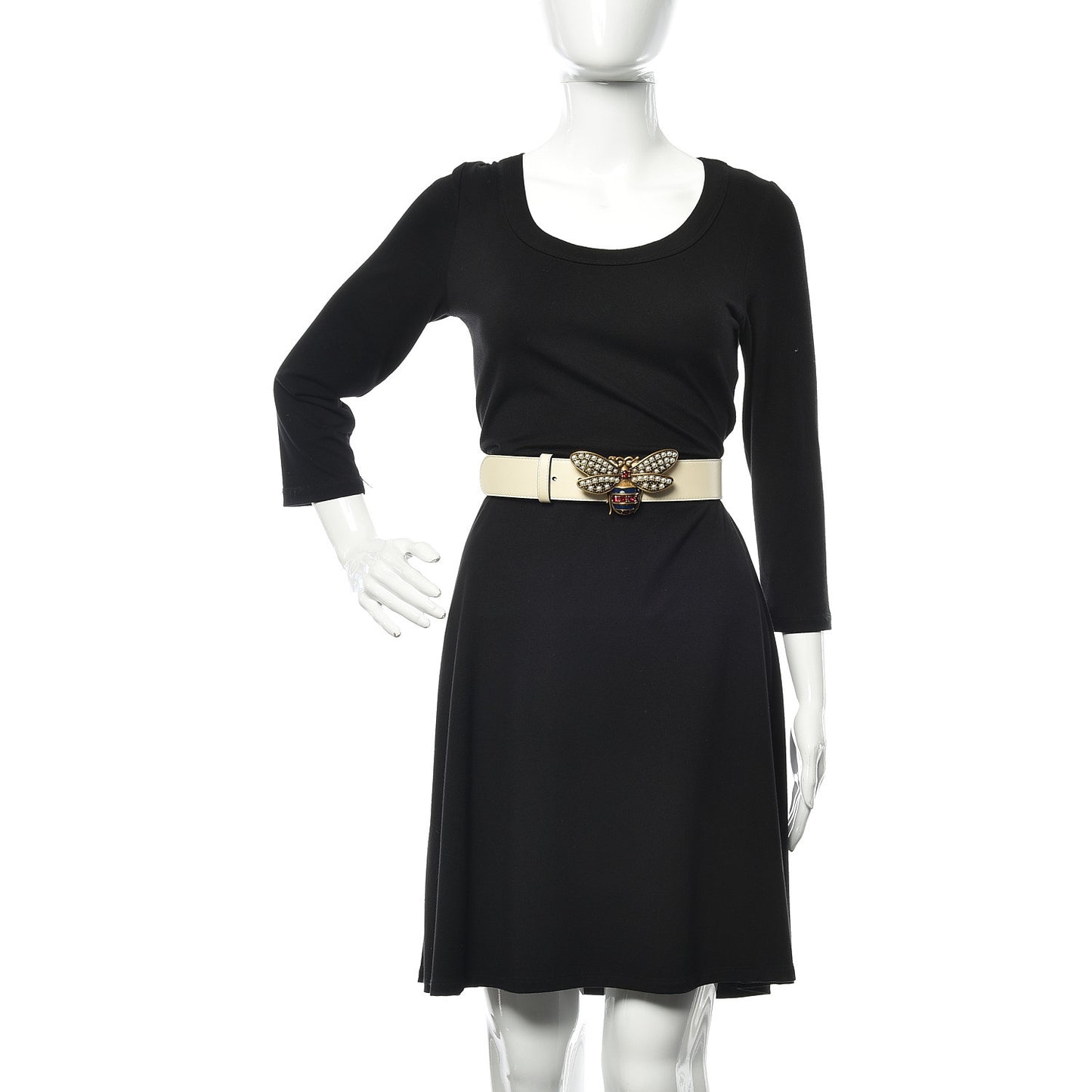 Calfskin Queen Margaret Bee Belt 105 42 White