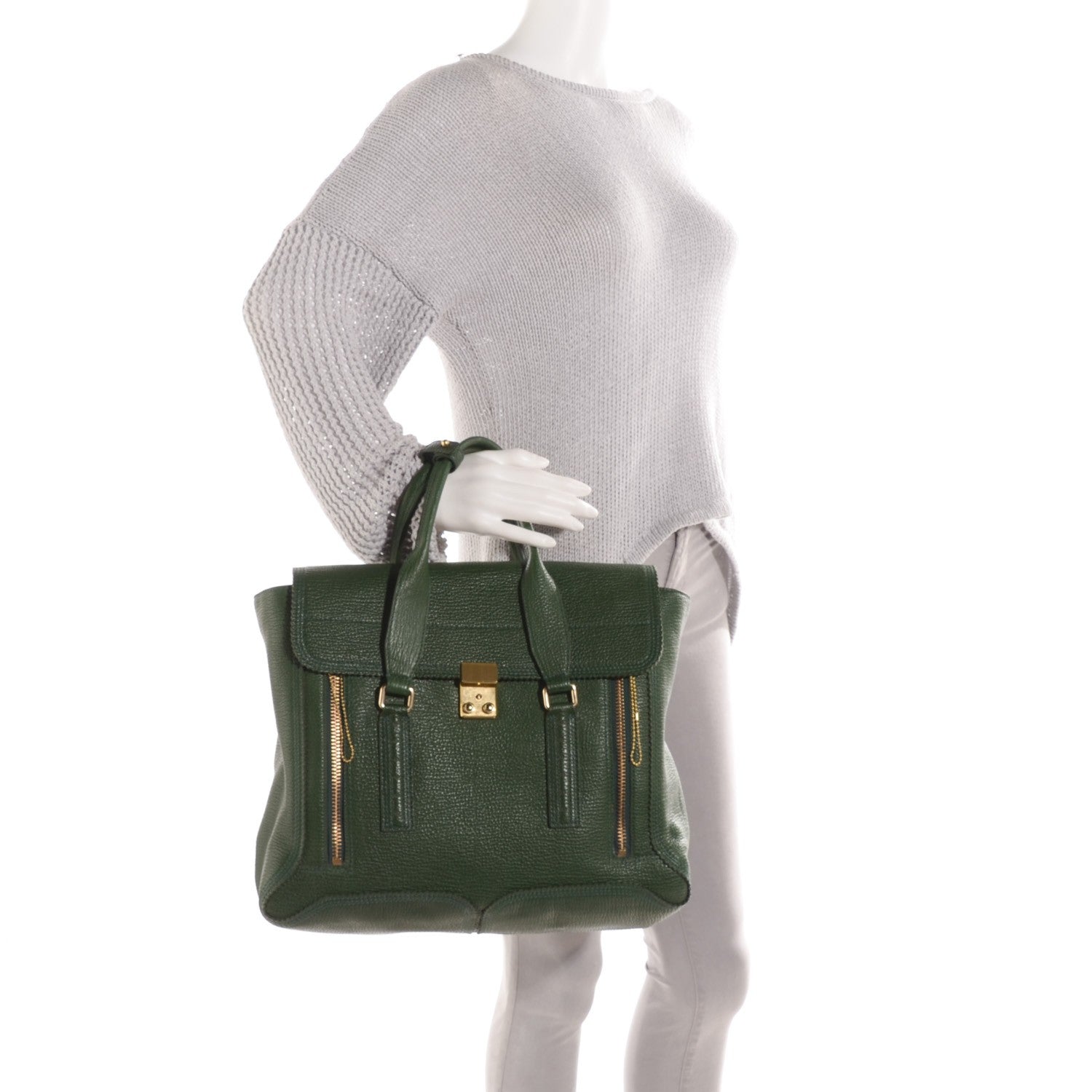 3.1 Phillip Lim 3.1 Textured Calfskin Medium Pashli Satchel Jade 2 of 11