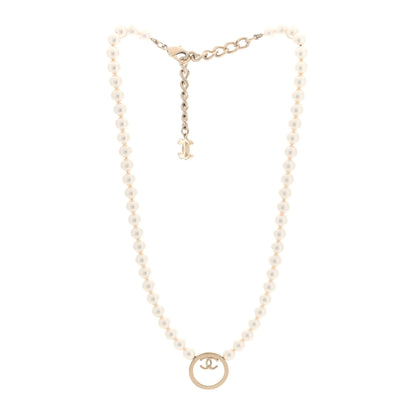 Chanel Pearl CC Round Long Necklace Gold White 3 of 5