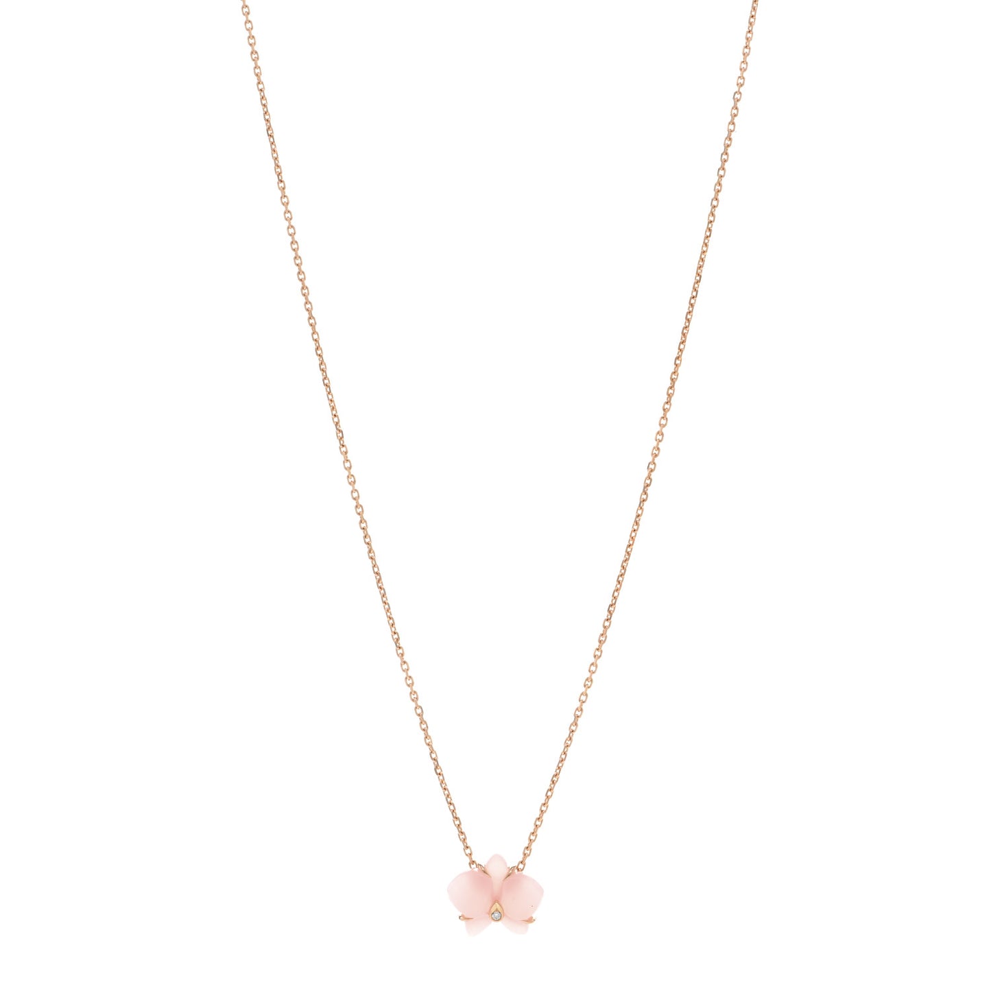 18K Pink Gold Rose Quartz Diamond Caresse D'Orchidees Par Cartier Pendant Necklace