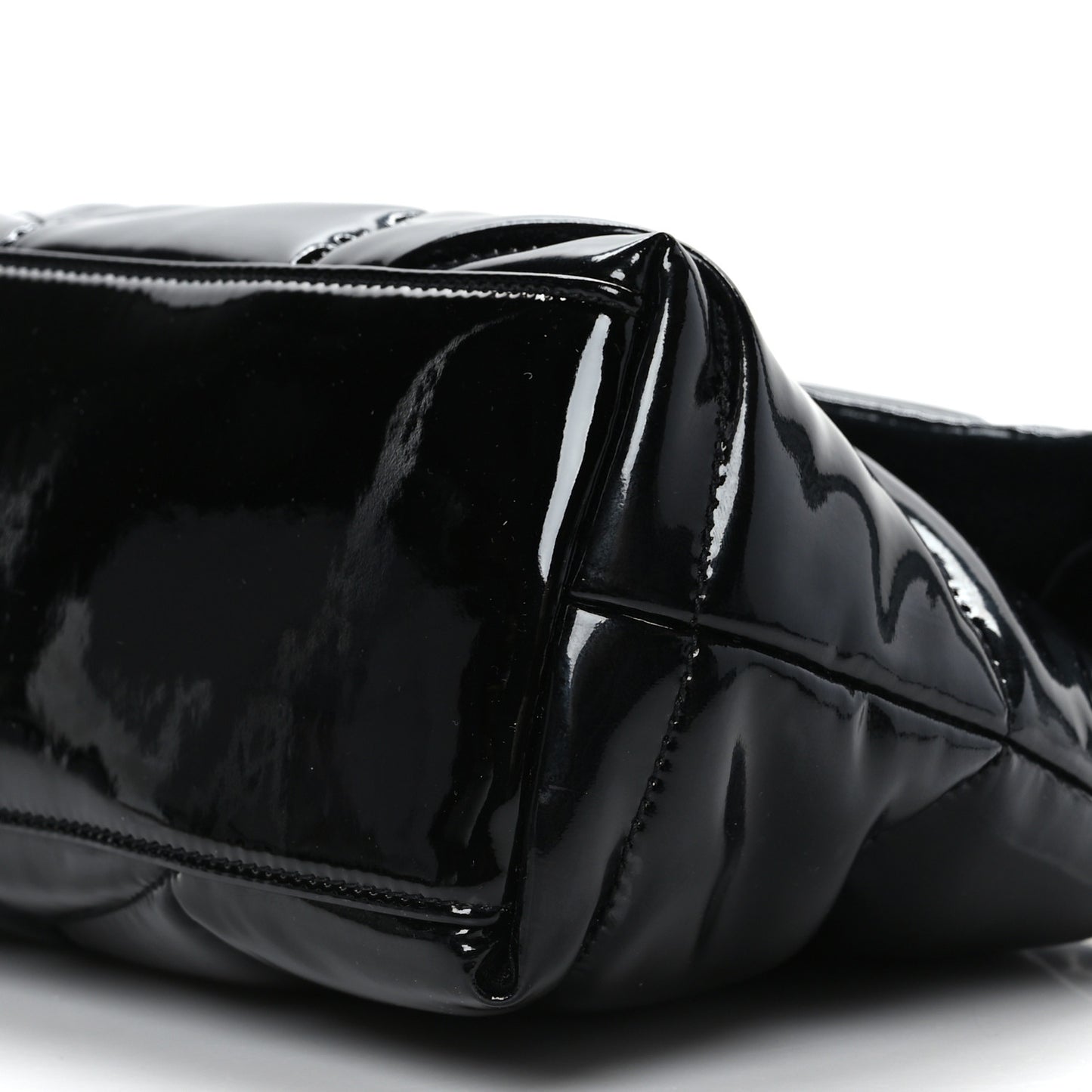 Patent Lambskin Quilted Small Loulou Puffer Monogram Chain Satchel Black