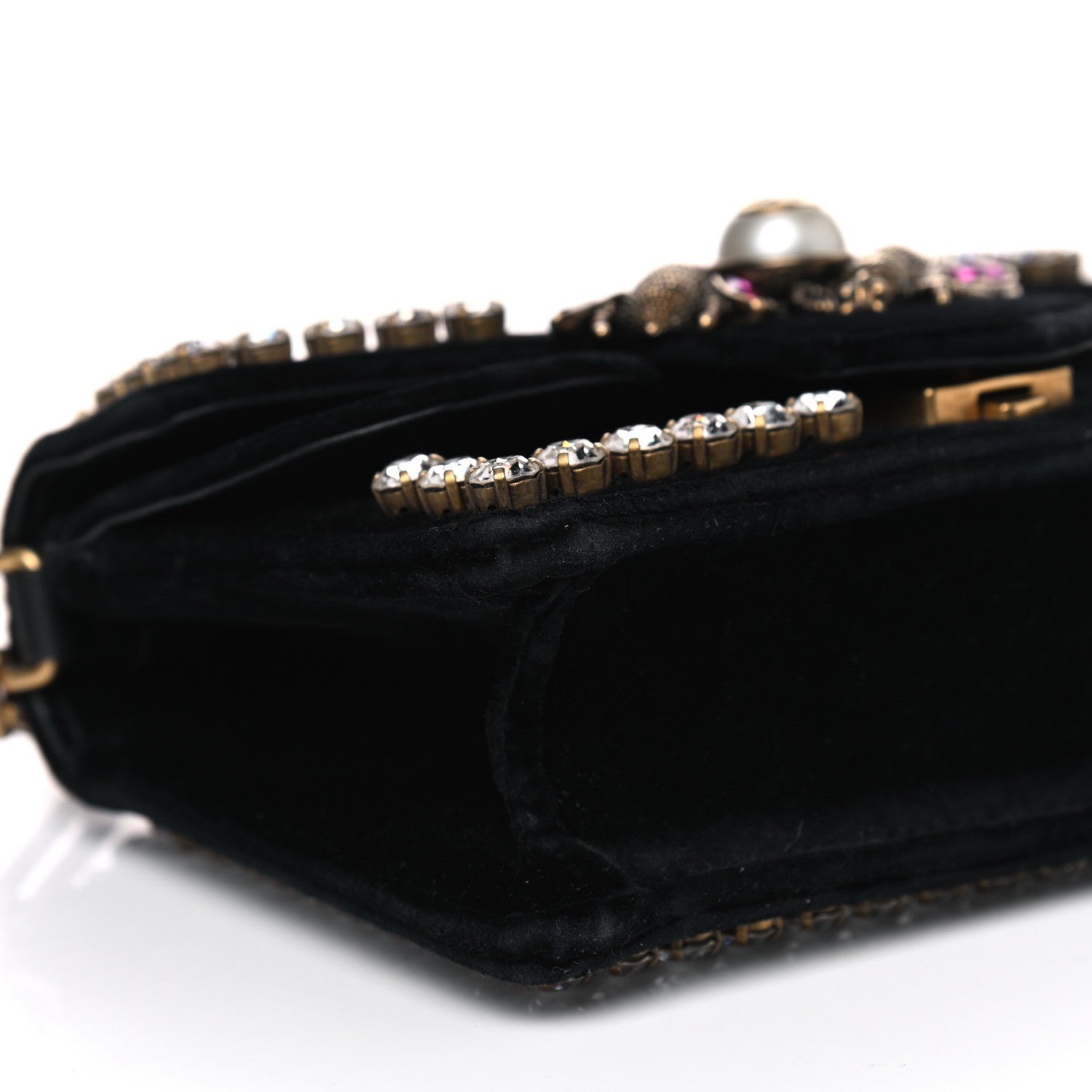 Gucci Velvet Crystal Mini Bee Broadway Shoulder Bag Black 7 of 10