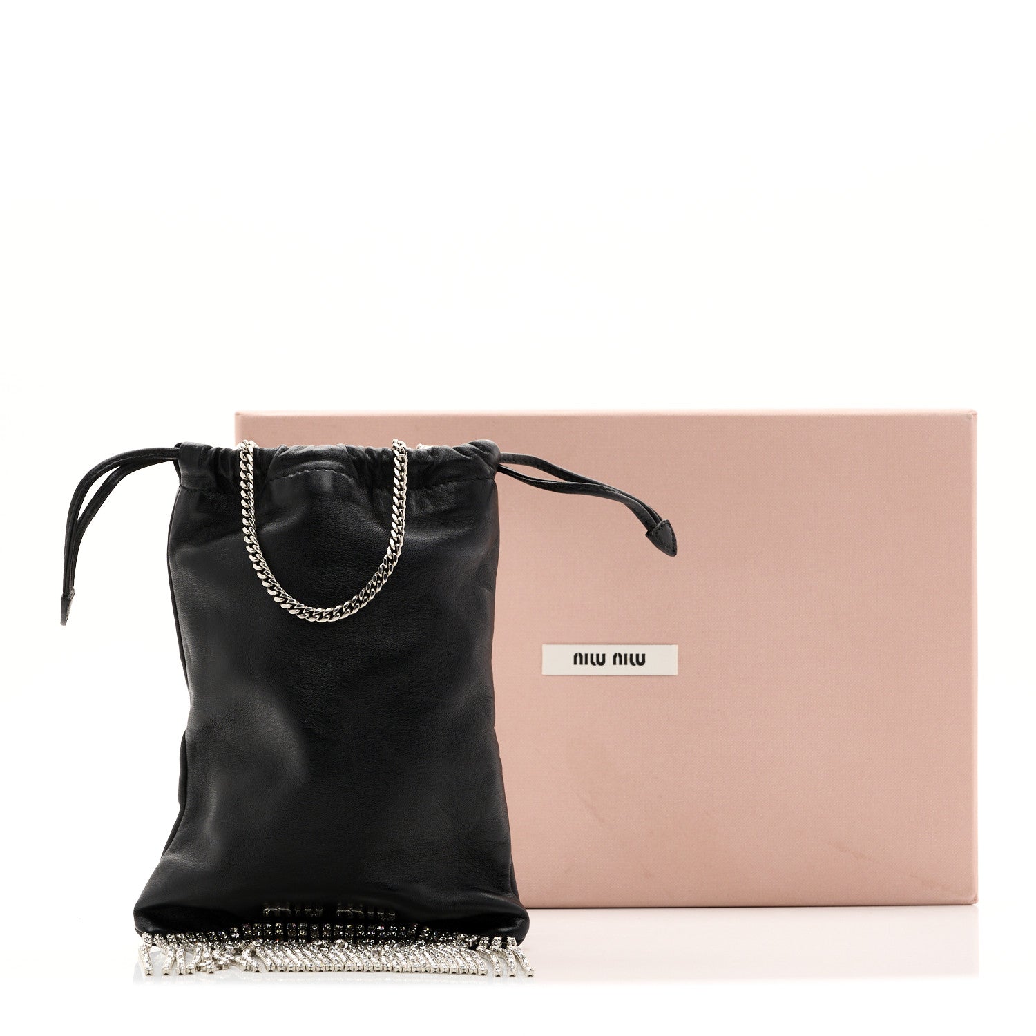 Miu Miu Nappa Starlight Crystal Fringe Trick Pouch On Strap Black