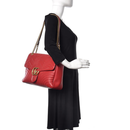 Gucci Calfskin Matelasse Large GG Marmont Shoulder Bag Hibiscus Red 2 of 9