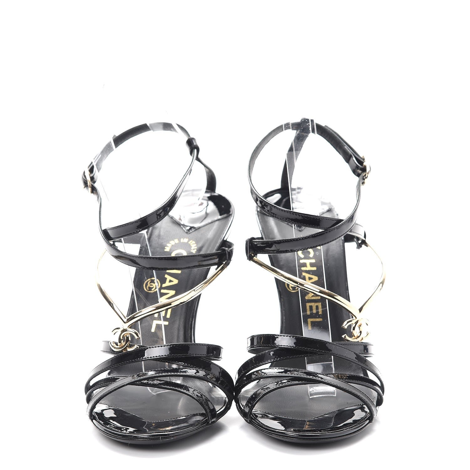 Chanel Patent CC Sandals 38 Black Gold 2 of 10
