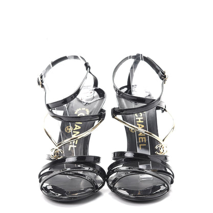 Chanel Patent CC Sandals 38 Black Gold 2 of 10