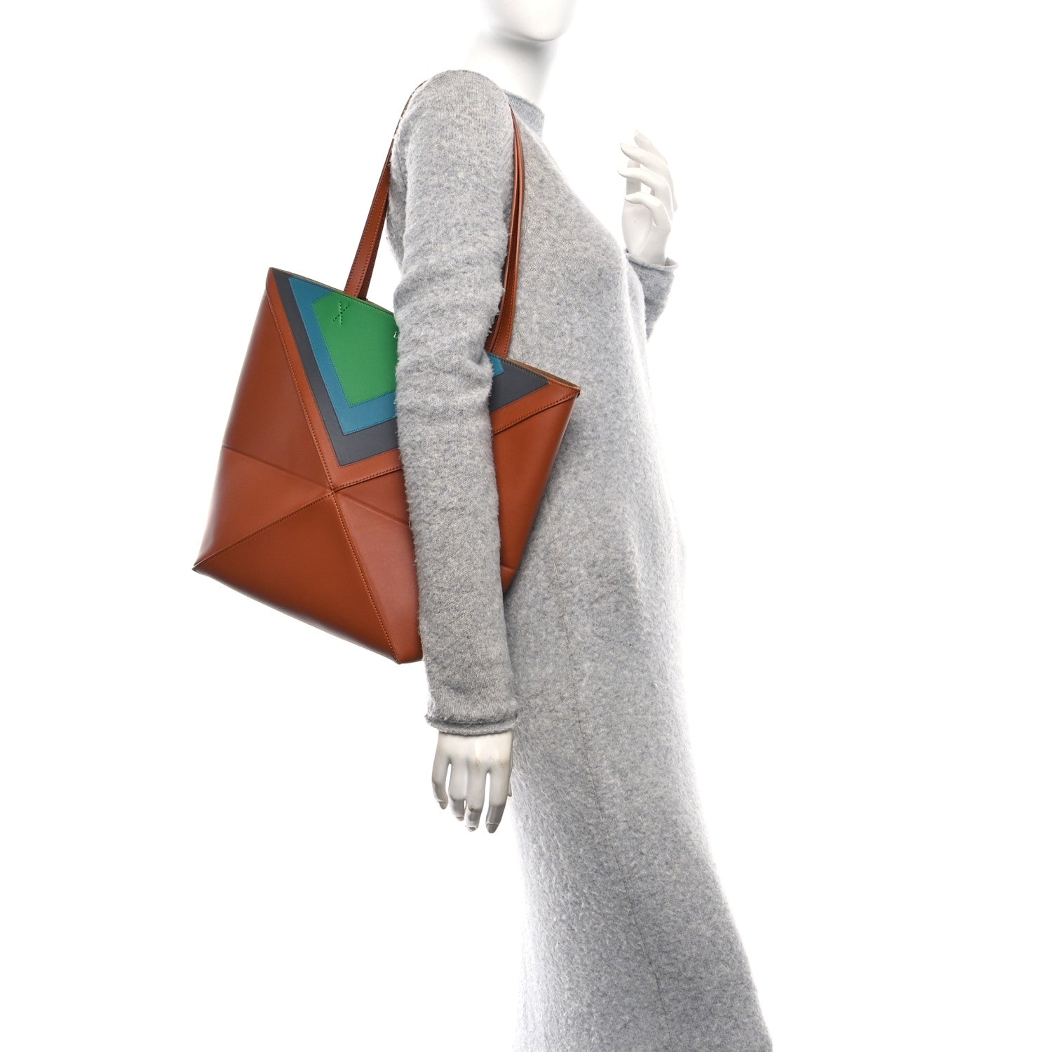 Loewe x Albers Calfskin Medium Puzzle Fold Tote Caramel Bright Green 2 of 10