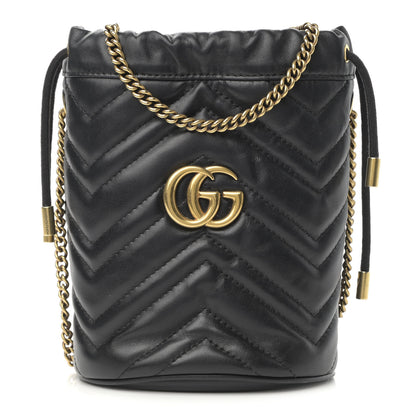 Gucci Calfskin Matelasse Mini GG Marmont 2.0 Bucket Bag Black 1 of 10