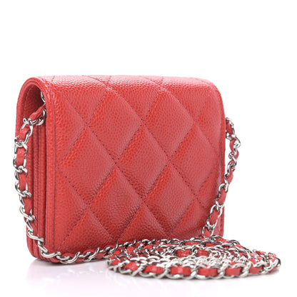 Chanel Caviar Quilted Flap Card Holder On Chain Red 3 of 10
