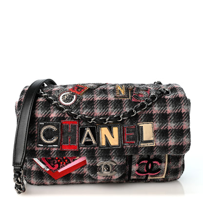 Chanel Wool Patchwork Medium Single Flap Pink Grey 1 of 10