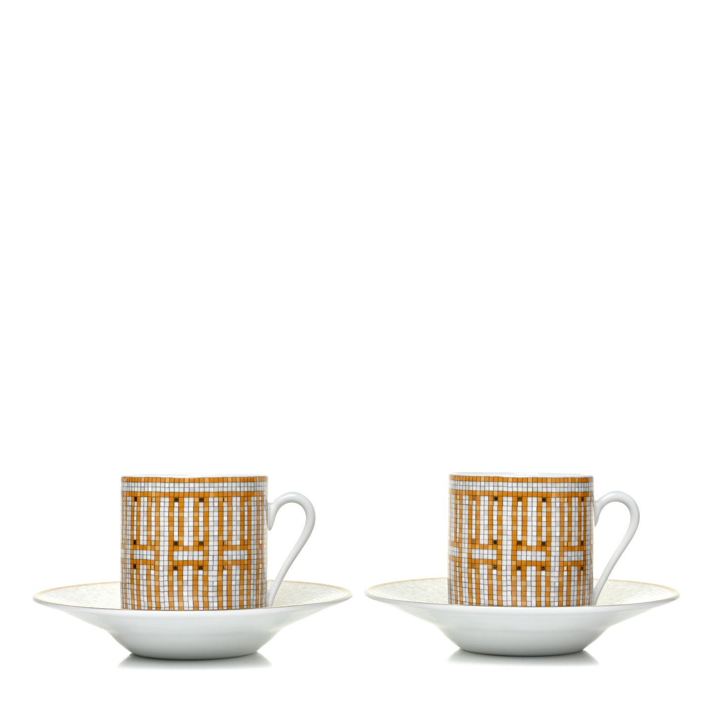 Porcelain Mosaique Au 24 Gold Coffee Cup and Saucer Set of 2