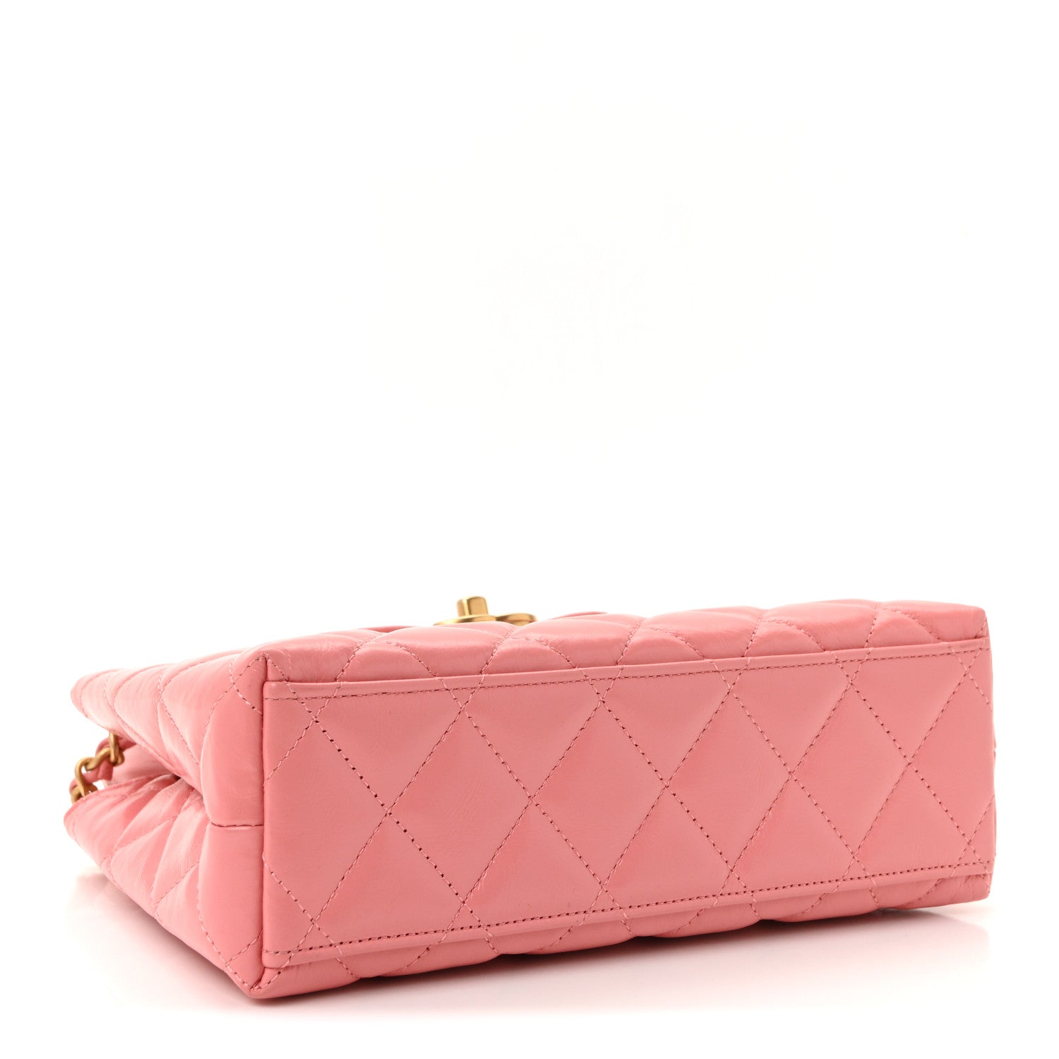 Chanel Shiny Aged Calfskin Quilted Nano Kelly Shopper Coral Pink 7 of 19