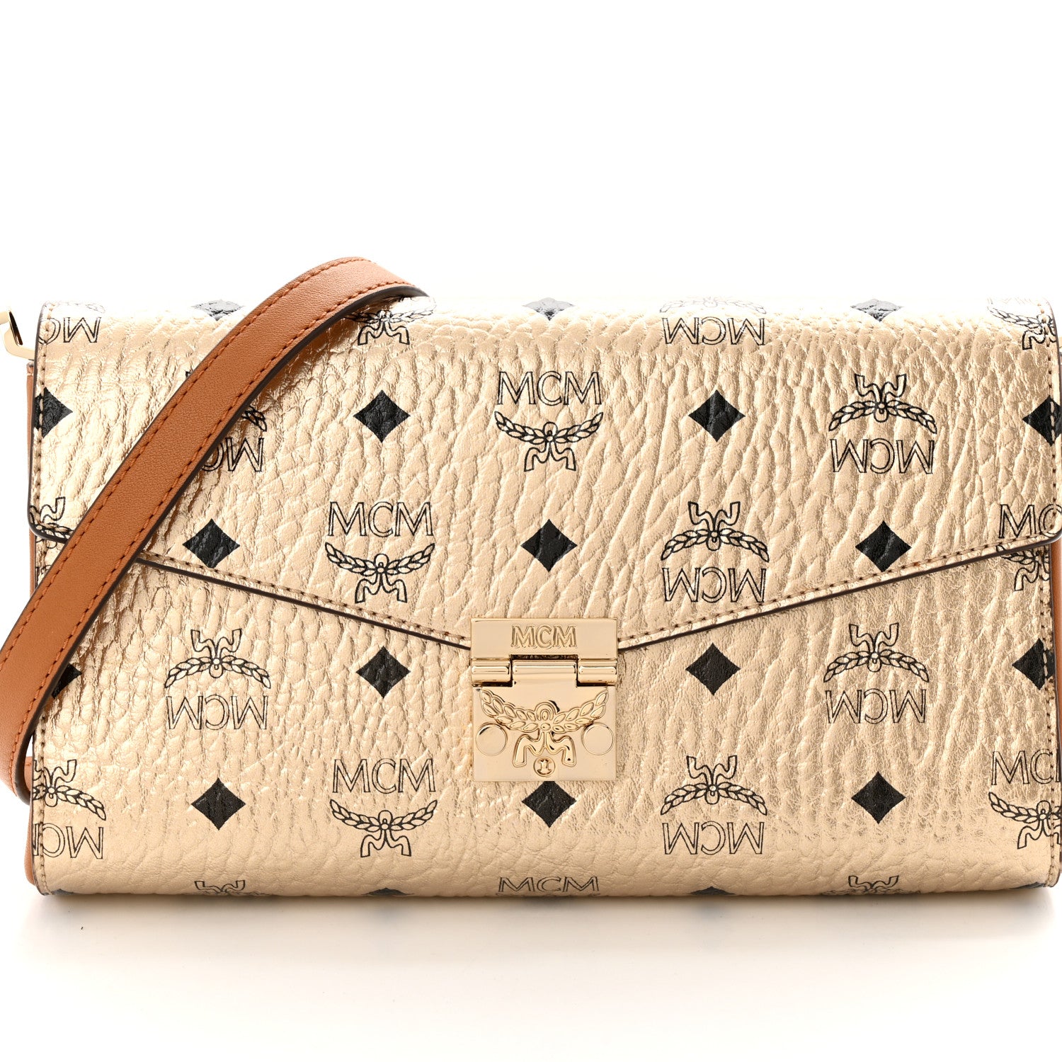 MCM Metallic Visetos Medium Millie Crossbody Bag Berlin Gold 8 of 10