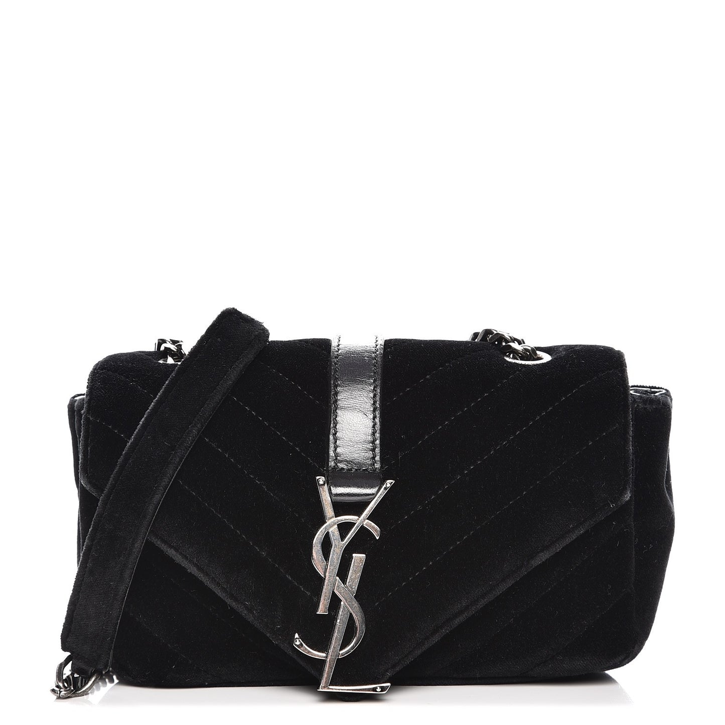 Velvet Matelasse Chevron Monogram Classic Baby Chain Bag Black