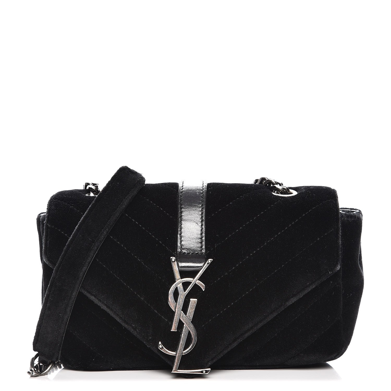 Saint Laurent Velvet Matelasse Chevron Monogram Classic Baby Chain Bag Black 1 of 11