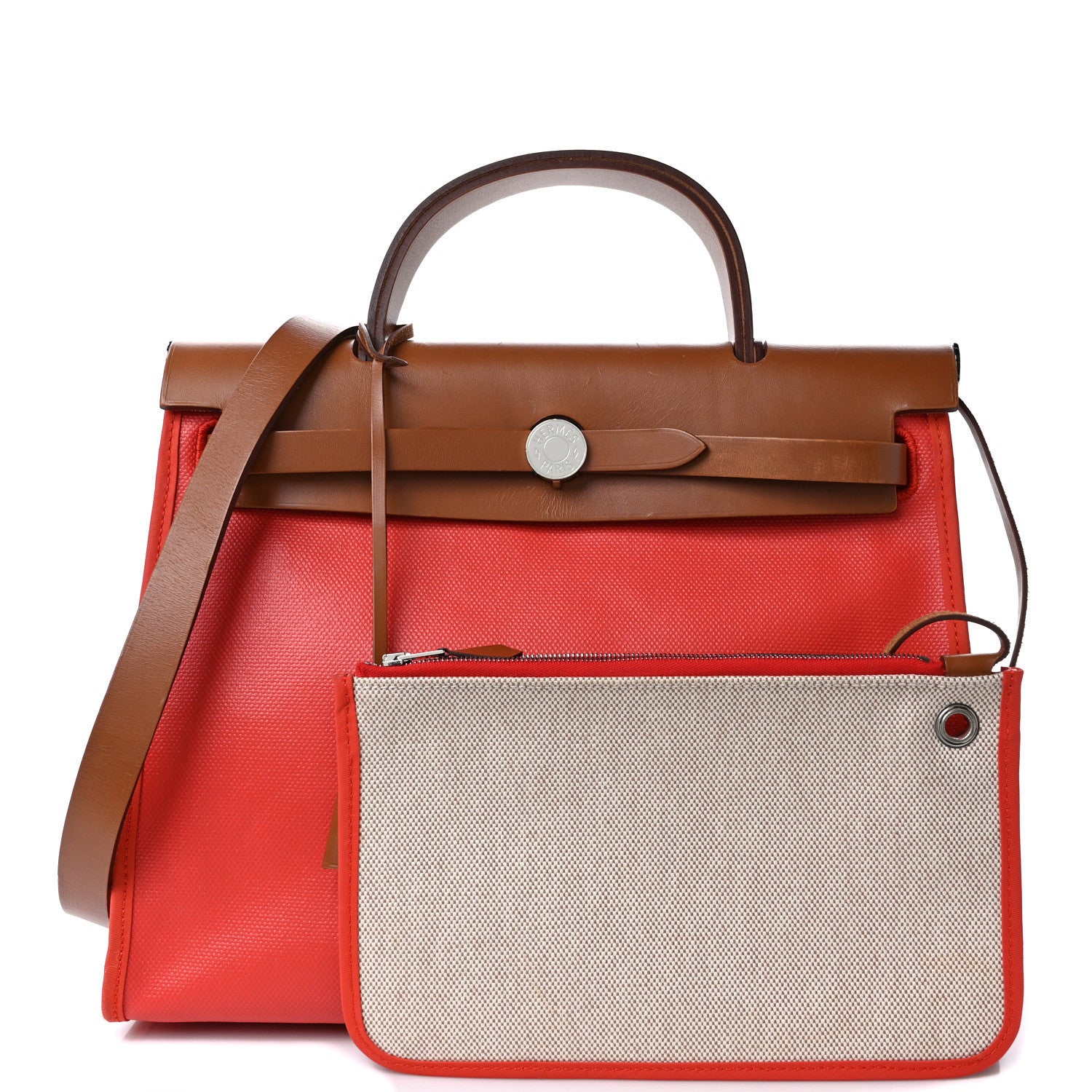 Hermes Toile H Berline Vache Hunter Herbag Zip 31 PM Naturel Rouge H 3 of 17