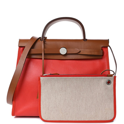 Hermes Toile H Berline Vache Hunter Herbag Zip 31 PM Naturel Rouge H 3 of 17