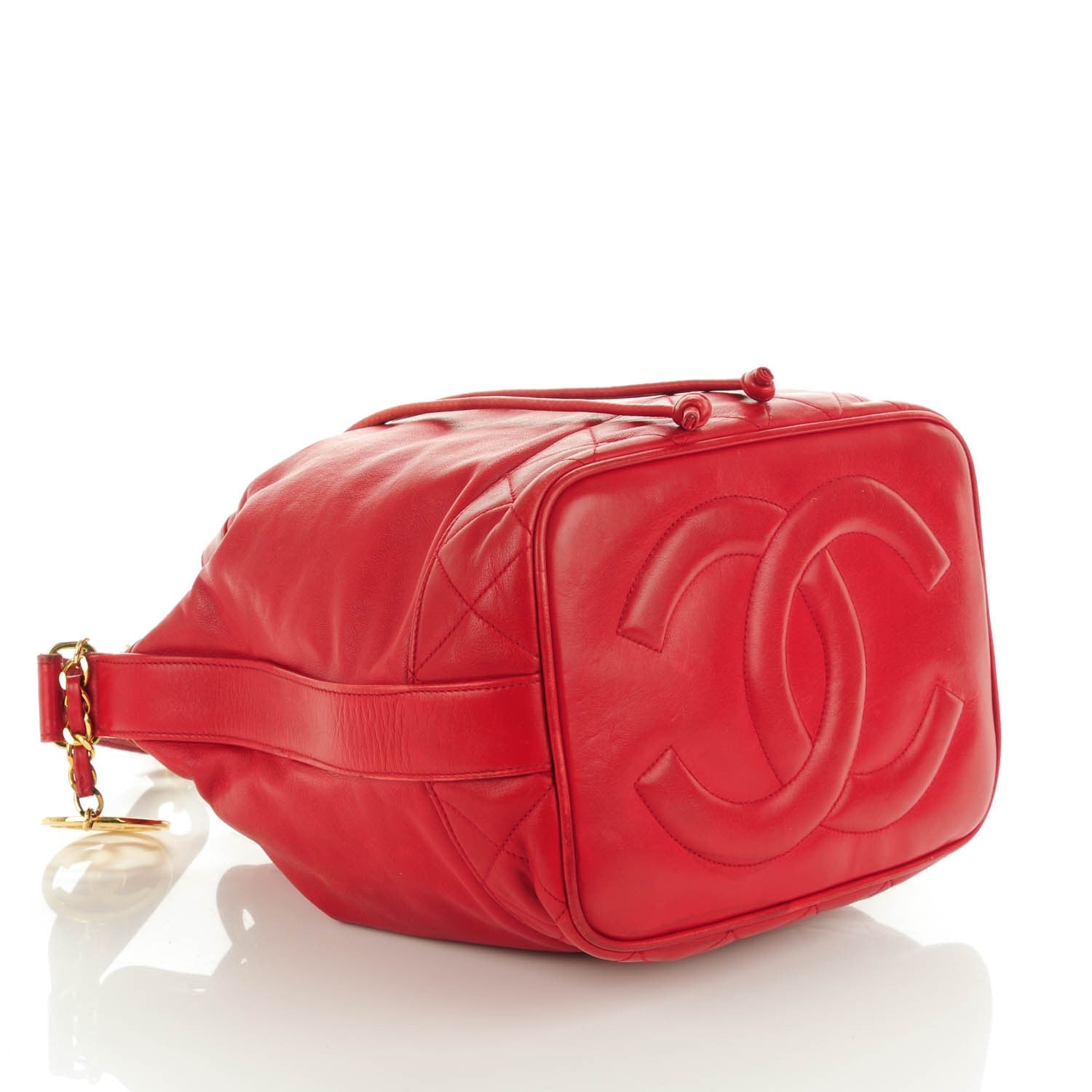 Chanel Lambskin Drawstring CC Shoulder Bag Red 5 of 16