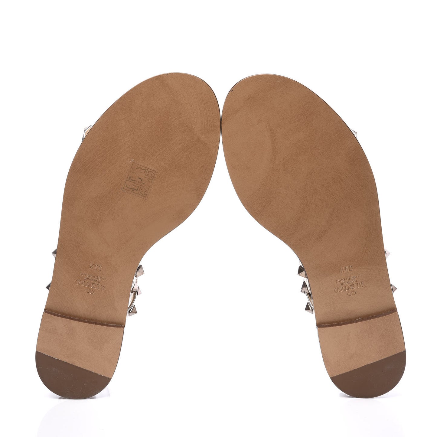 Metallic Nappa Rockstud T-Strap Slingback Flat Sandals 39.5 Skin