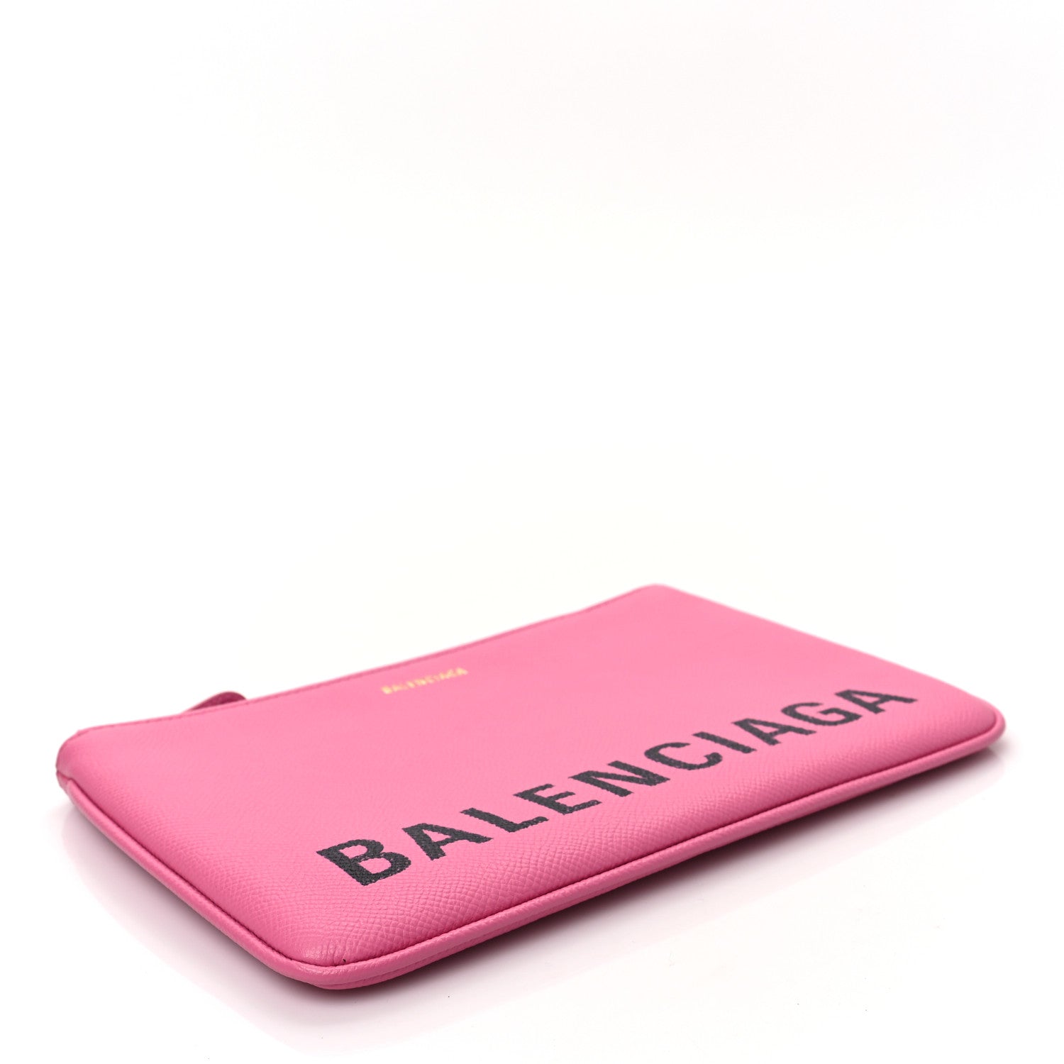Balenciaga Signature Grained Calfskin Logo Ville Zip Pouch M Rose Bubblegum Black 4 of 7