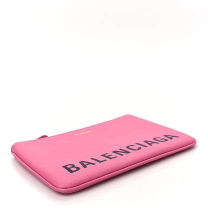 Balenciaga Signature Grained Calfskin Logo Ville Zip Pouch M Rose Bubblegum Black 4 of 7