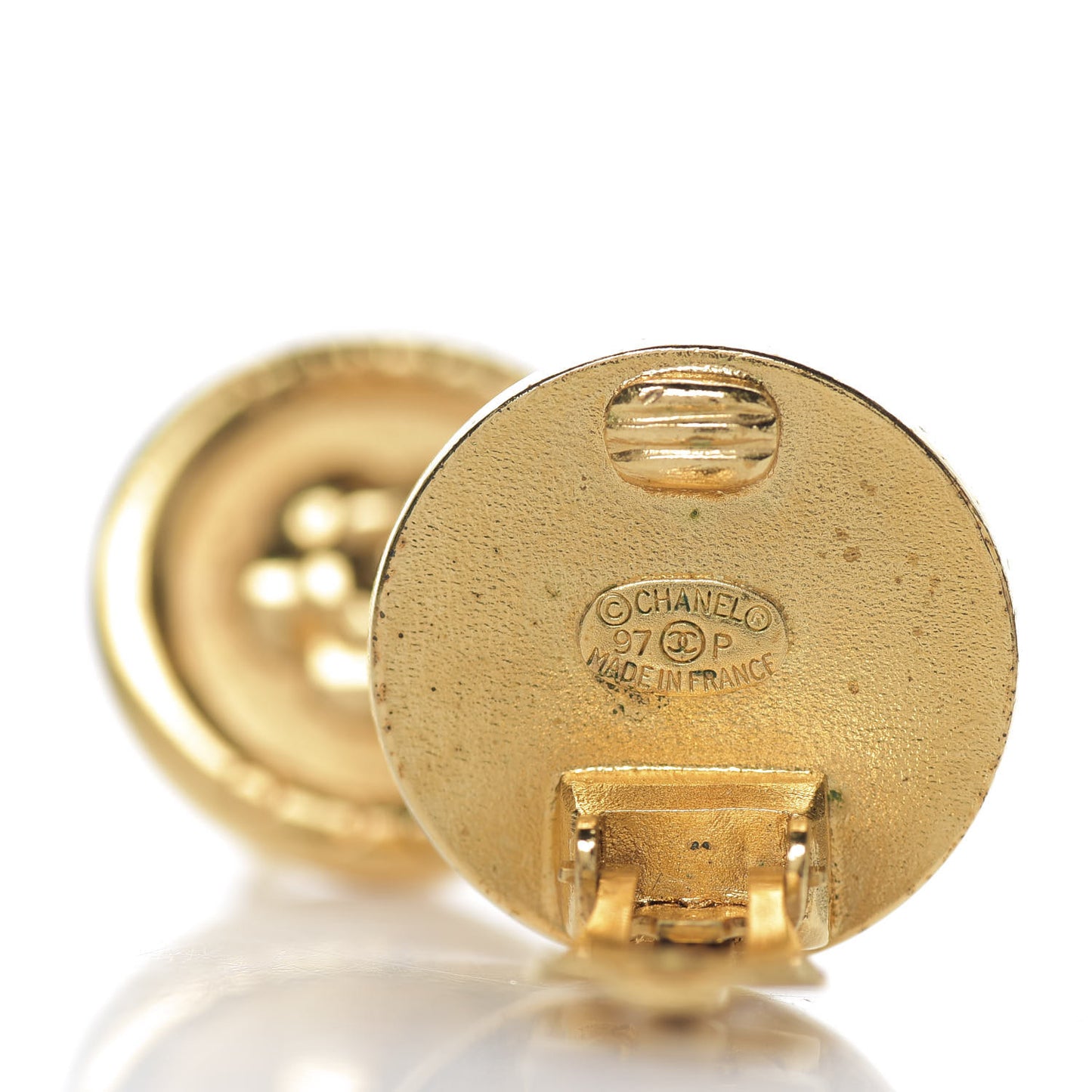 Round Coco Camellia Clip On Earrings Gold