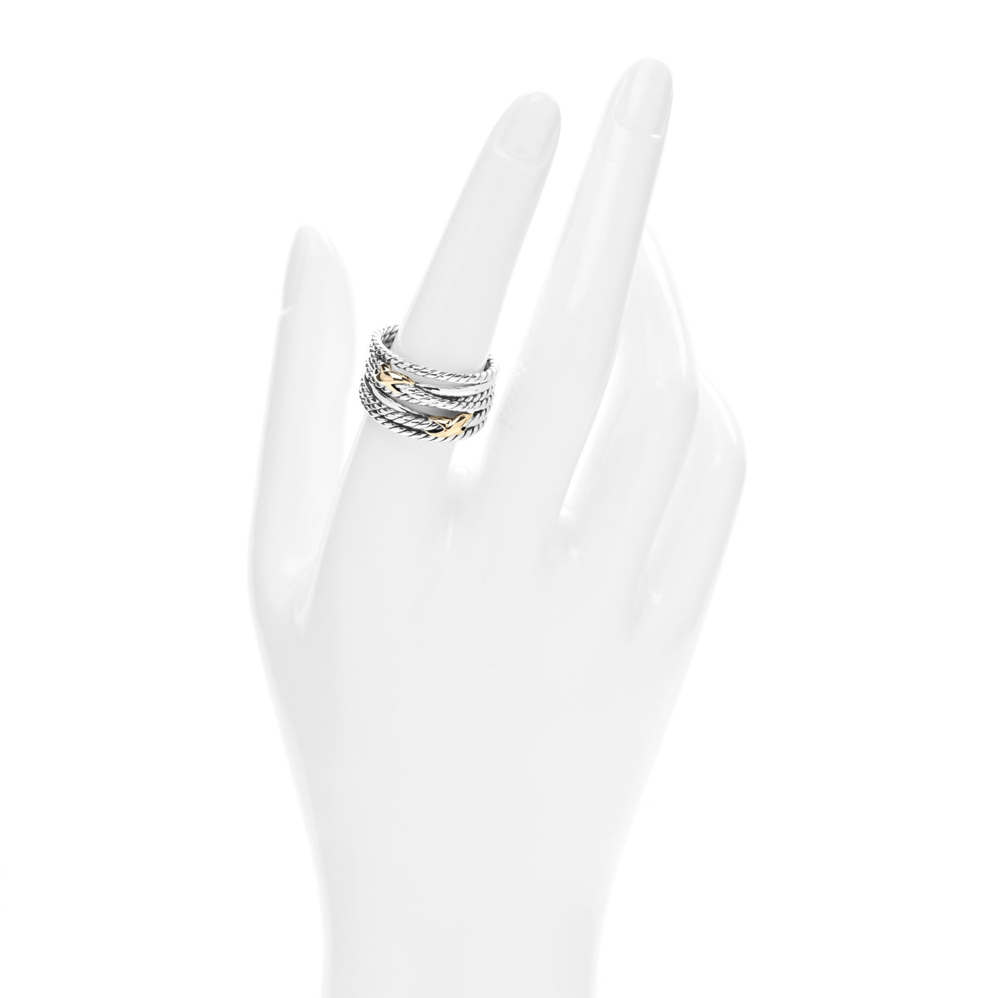 Sterling Silver 18K Yellow Gold Double X Crossover Ring 57 8