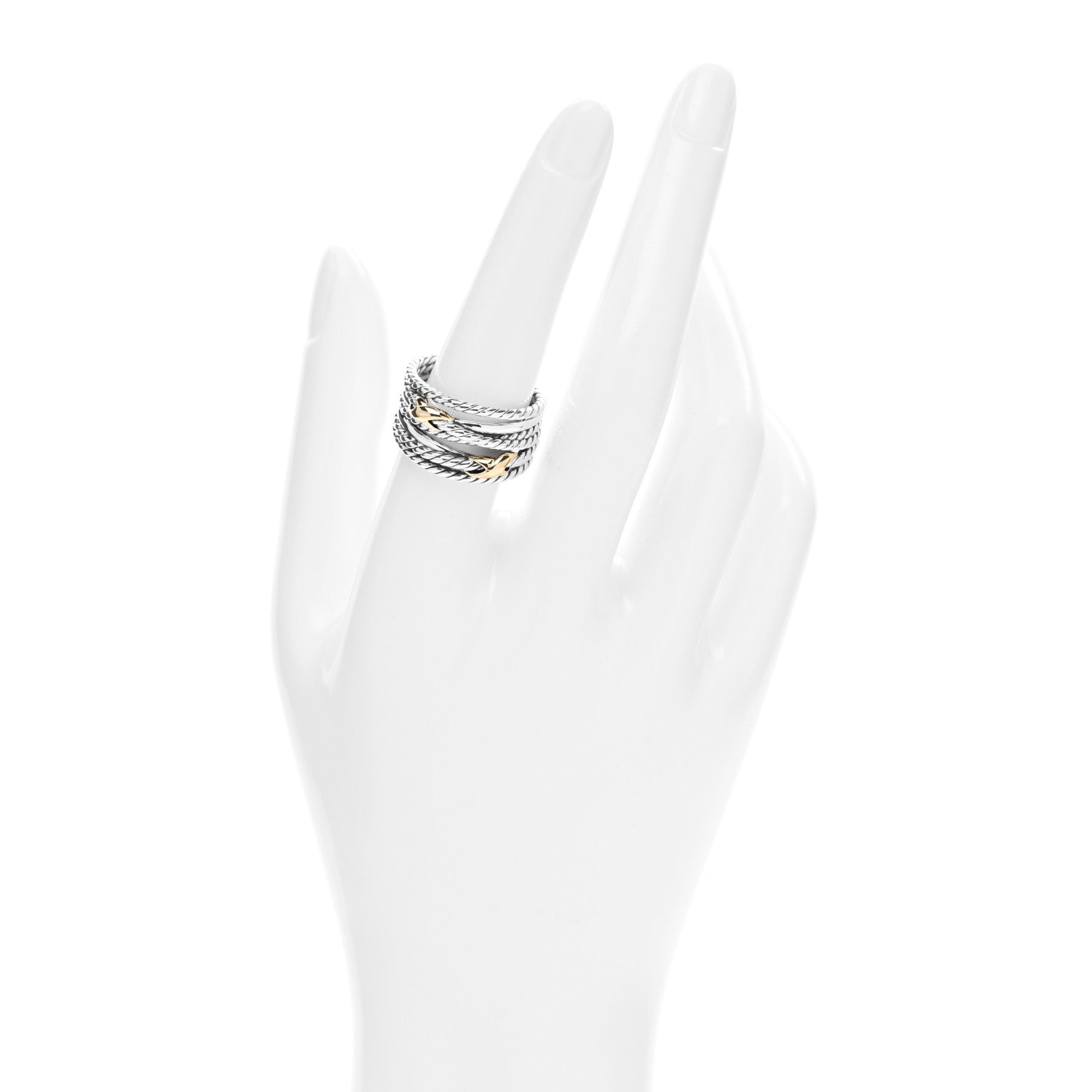 David Yurman Sterling Silver 18K Yellow Gold Double X Crossover Ring 57 8 2 of 4