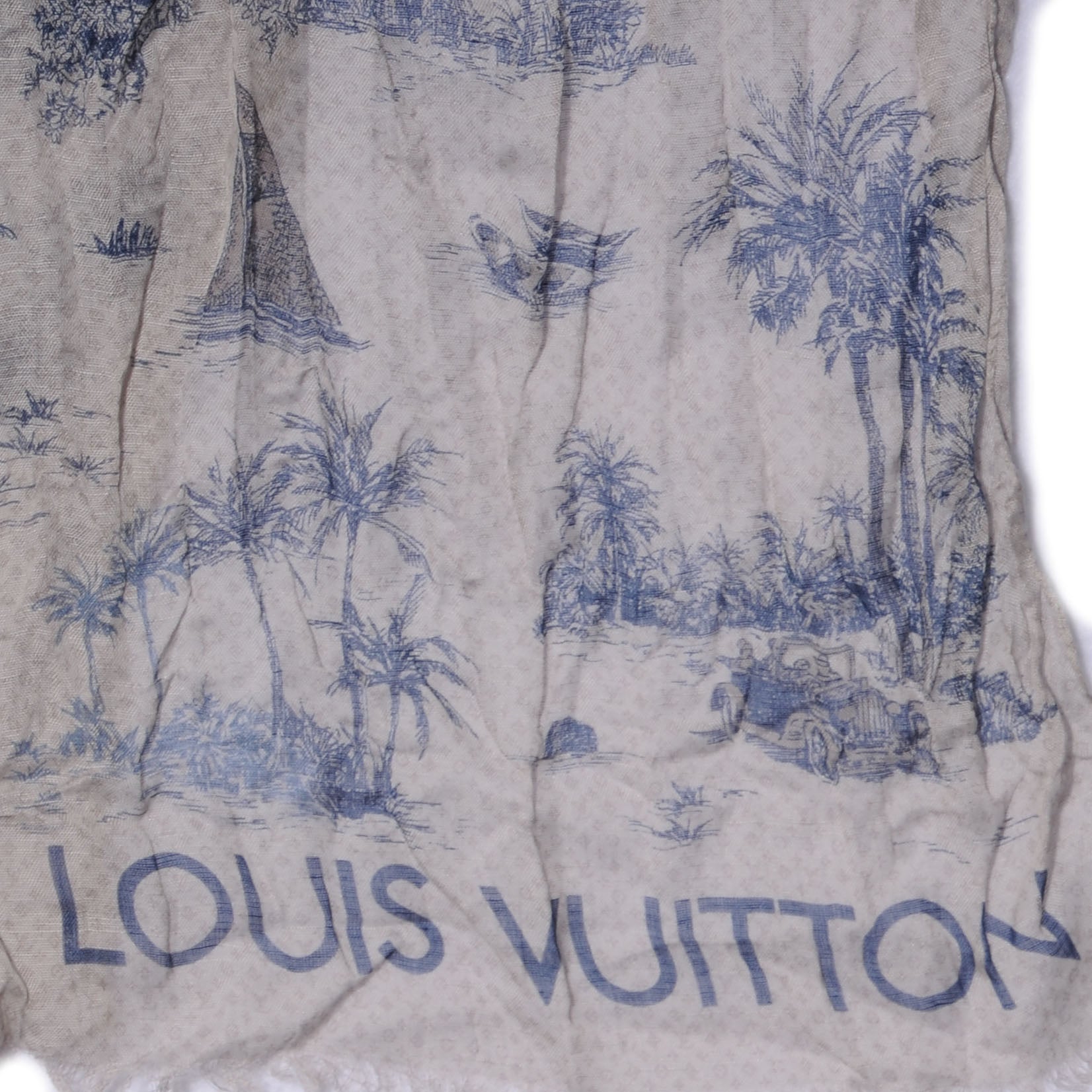 Louis Vuitton Cotton Linen Toile Etole De Louis Pareo Blue 3 of 6