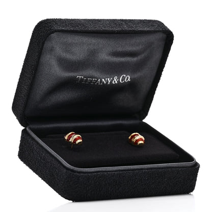 Tiffany 18K Yellow Gold Enamel Schlumberger Stud Earrings Red 5 of 5
