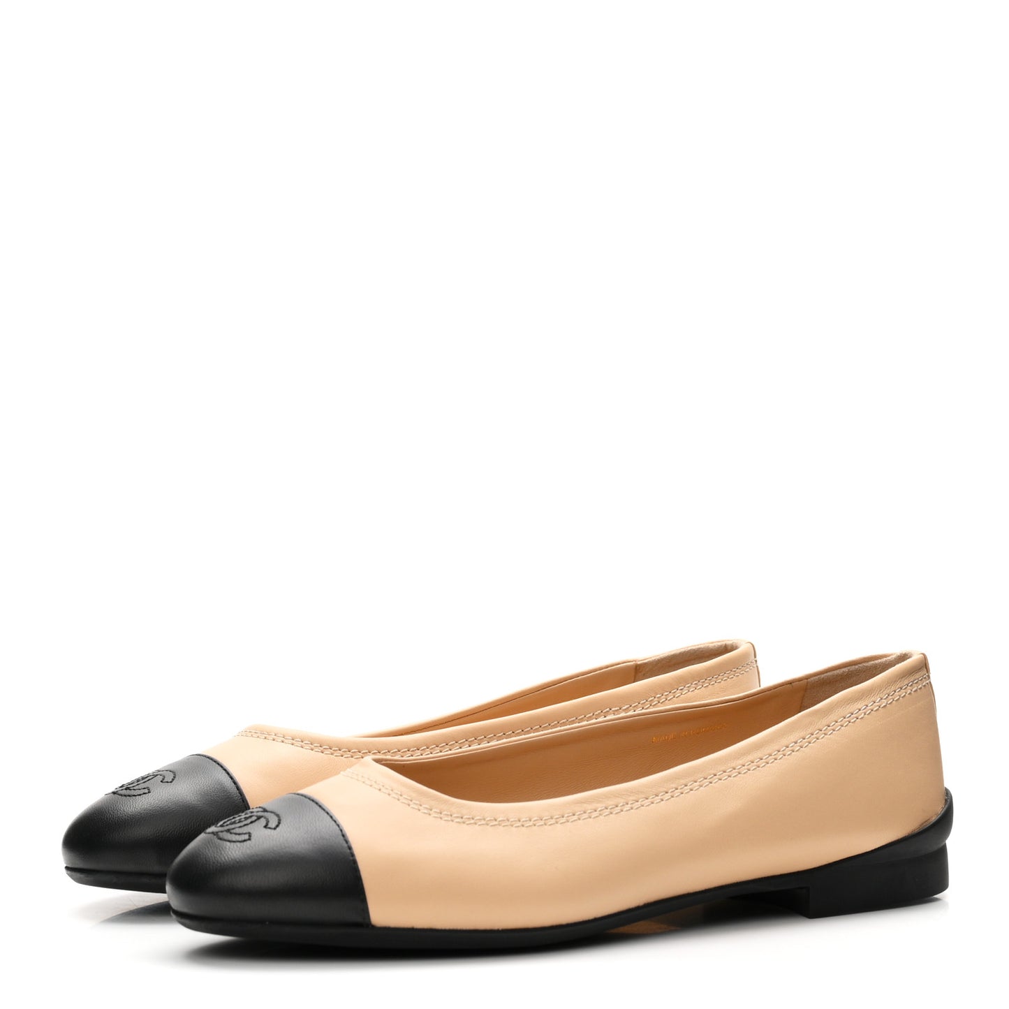 Lambskin Cap Toe CC Uniform Ballerina Flats 38.5 Beige Black