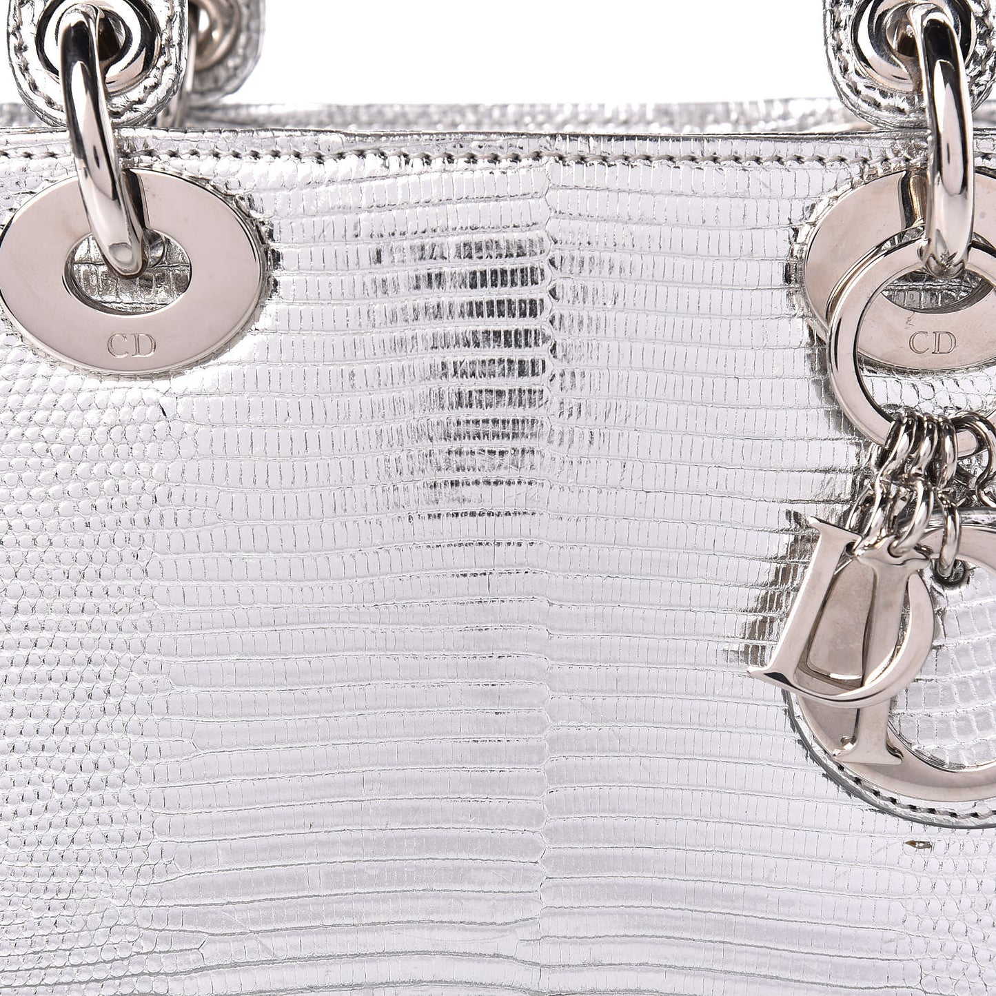 Metallic Lizard Mini Lady Dior Silver