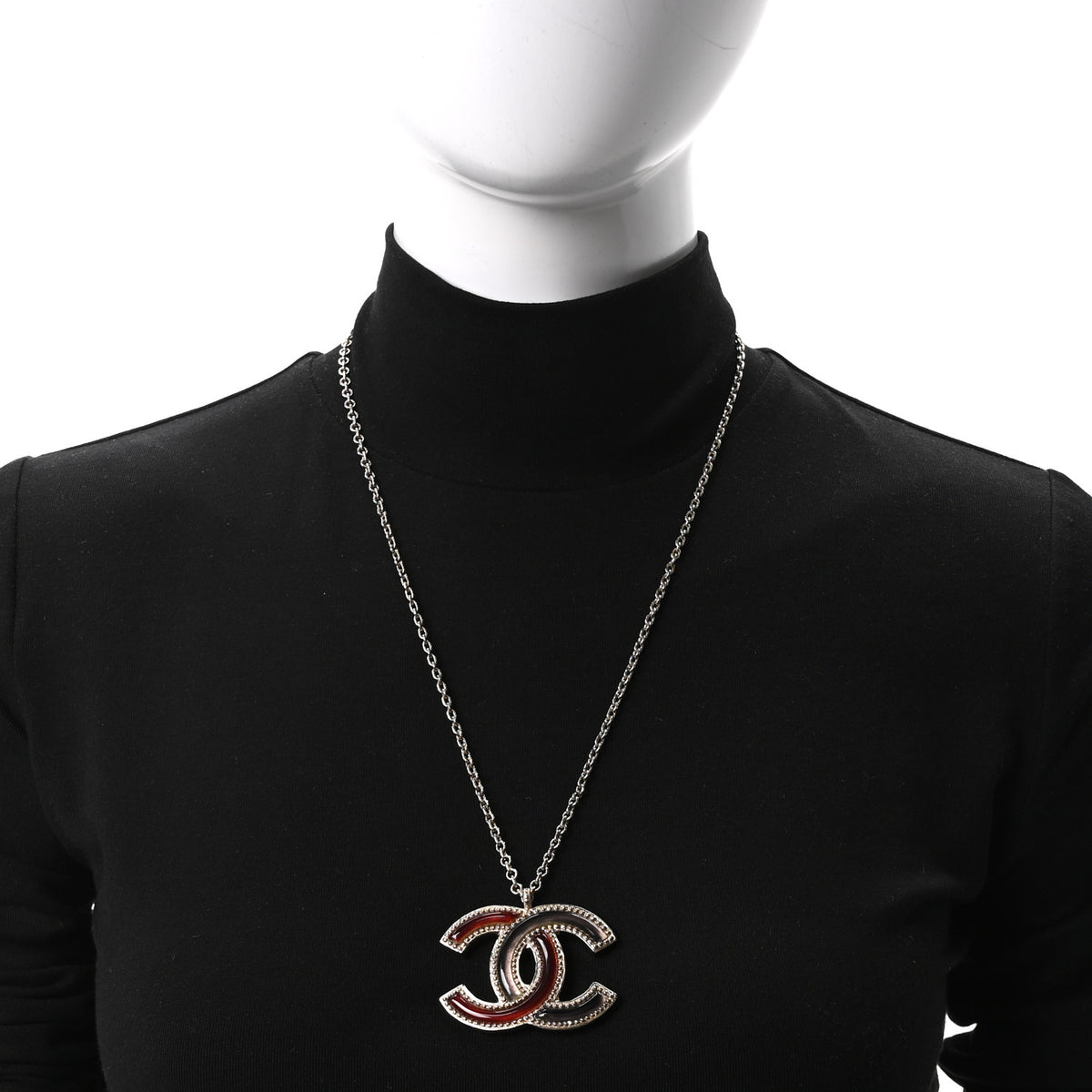 Chanel Resin CC Pendant Necklace Light Gold Red Purple 2 of 5