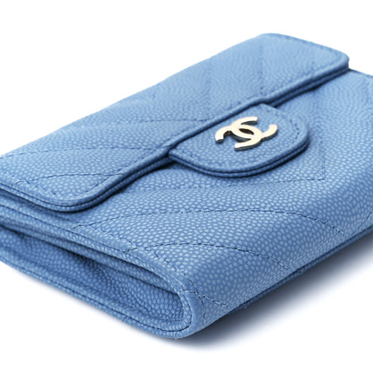 Chanel Caviar Flat Chevron Quilted Flap Card Holder Wallet Blue 10 of 12